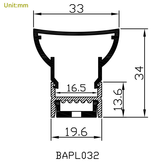 HL-BAPL032 Height 34mm Ceiling Recessed Extruded Aluminum Channel Profile Good heatsink For Width 15mm LED ribbon lights
